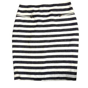 Ann Taylor Women's Size 4 Navy White Striped Linen Blend Pencil Skirt Zip